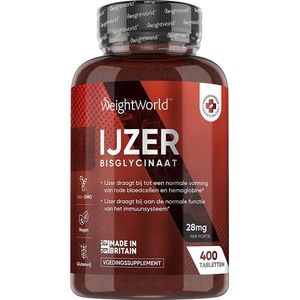 WeightWorld IJzer tabletten - 14 mg - 400 tabletten voor 6 maanden - met Bisglycinaat voor optimale opname