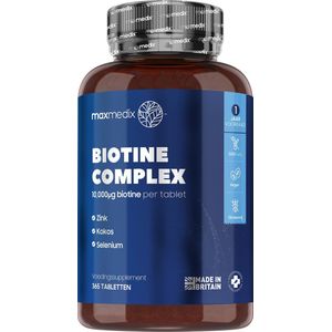 maxmedix Biotine Complex - 10.000 mcg - Met zink, selenium en kokos - 365 vegan tabletten voor 1 jaar voorraad