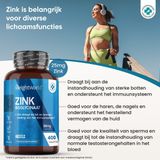 WeightWorld Zink tabletten - 25 mg Zink Bisglycinaat - 400 vegan tabletten voor meer dan 1 jaar voorraad