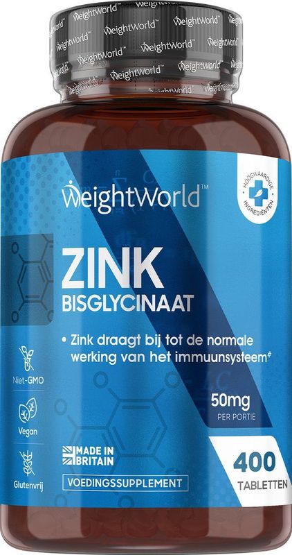 WeightWorld Zink tabletten - 25 mg Zink Bisglycinaat - 400 vegan tabletten voor meer dan 1 jaar voorraad