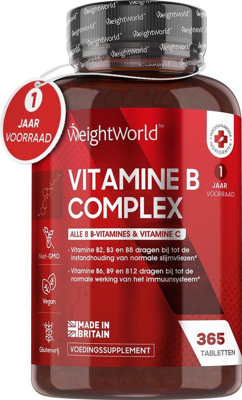 WeightWorld Vitamine B Complex - Alle 8 belangrijke B-vitamines - 365 vegan tabletten voor 1 jaar voorraad