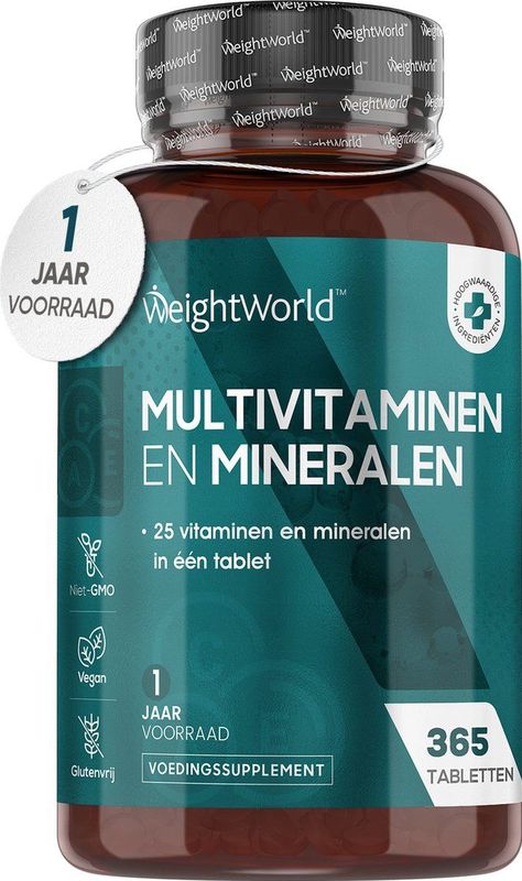 Multivitamine en Mineralen tabletten - 27 essentiële vitamines en mineralen - 400 multivitamine tabletten voor 1+ jaar voorraad - Voor mannen of vrouwen - 100% natuurlijk - Vegan - van WeightWorld