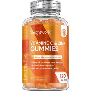 Vitamine C met Zink gummies - Ondersteunt het Immuunsysteem - 200mg Vitamine C + 6mg Zink - 120 vegan gummies voor 2 maanden voorraad - Natuurlijke sinaasappelsmaak - Van WeightWorld