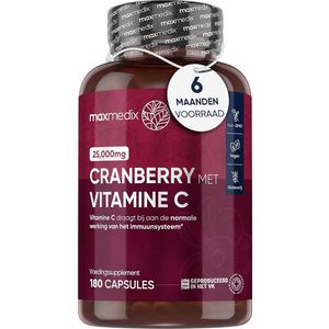 maxmedix Cranberry capsules met Vitamine C - 25.000 mg - 180 capsules voor 6 maanden voorraad