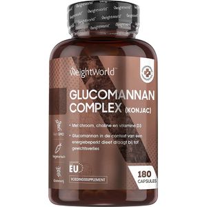 Glucomannan (Konjac) 3000mg - 180 Capsules - Bewezen voor gewichtsverlies - Met Chroom & Choline
