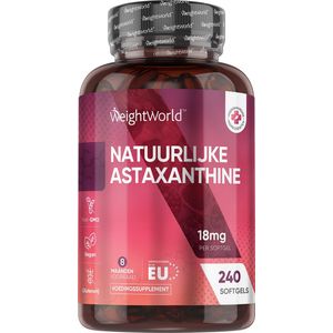WeightWorld Astaxanthine - 18 mg - Puur astaxanthine poeder uit algen - 240 vegan softgels voor 8 maanden voorraad