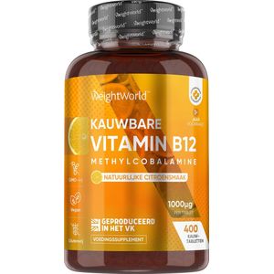 WeightWorld Vitamine B12 kauwtabletten - Vitamine B12 1000 mcg - 400 vegan tabletten voor meer dan 1 jaar voorraad - Natuurlijke citroensmaak