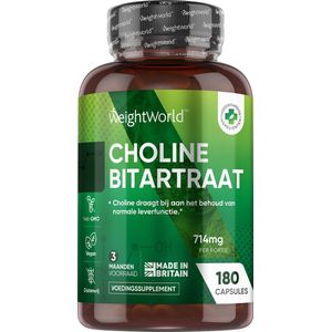 WeightWorld Choline Bitartraat capsules - 180 vegan choline capsules voor 3 maanden - Ondersteunt de reinigende werking door de lever