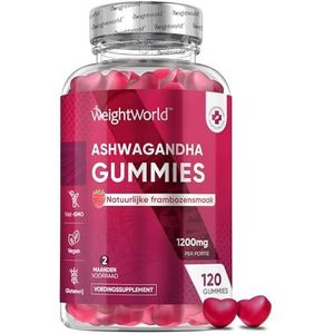 WeightWorld - Ashwagandha Gummies - 1200 mg Ashwagandha-extract - 120 Vegan Gummies - Natuurlijke Frambozensmaak