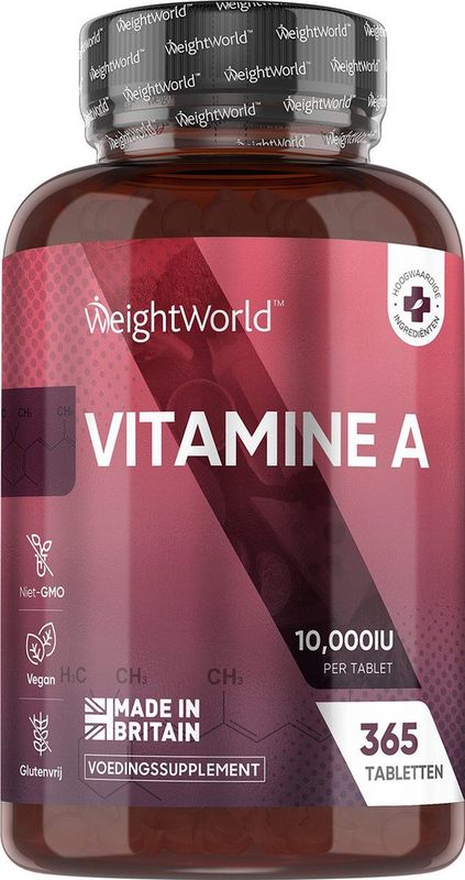 WeightWorld Vitamine A tabletten - 10000IU - 365 vegan tabletten voor 2+ jaar voorraad