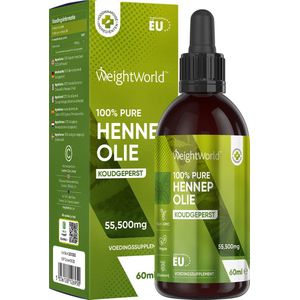 WeightWorld Hennepzaadolie (koudgeperst) - 1900 mg per portie - 60ml hennepolie voor 1 maand