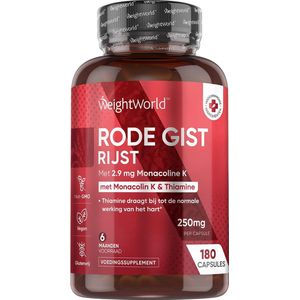 WeightWorld Rode Gist Rijst met Q10 capsules - 250 mg - 180 capsules voor 6 maanden - Met Monacolin K & Thiamine