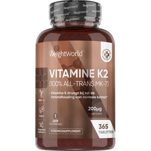WeightWorld Vitamine K2 MK-7 - 200 mcg - 365 tabletten voor 1 jaar voorraad - Vegan vitamine K