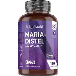 Mariadistel capsules - 2000mg - 180 vegan capsules voor 3 maanden voorraad - Hoge dosering Mariadistel capsules - 80% Silymarin - Alternatief voor Mariadistel thee - Natuurlijke Milk Thistle - van WeightWorld