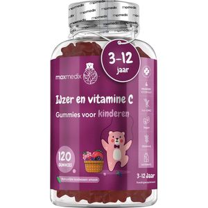 IJzer en vitamine C gummies voor kinderen - Ondersteunt het Energieniveau - 7mg IJzer + 10mg Vitamine C - Natuurlijke bosbessensmaak - 120 vegan gummies voor 4 maanden voorraad - maxmedix