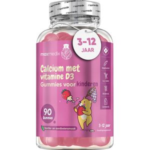 maxmedix Calcium Gummies met Vitamine D3 voor kinderen - Voor de opbouw van sterke botten van je kind - 90 vegetarische gummies - Natuurlijke vanille- en aardbei smaak