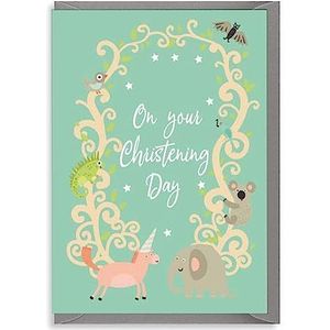 Wanky Candles Op je doop Day Zoo Animals Doopkaart, Doopkaart, Baby Naming Day Card, Dedication Day Card CHRIST06, Multi, 5x7