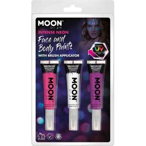 Moon Glow Intense Neon UV Face Paint and Brush, , Clamshell, 15ml - Pink, White, Purple