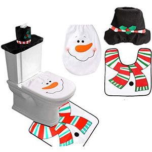 SHATCHI Kerst Sneeuwpop Toilet Seat Cover en Mat Badkamer Set Xmas Home Decor Party Accessoires 3 stuks, Wit