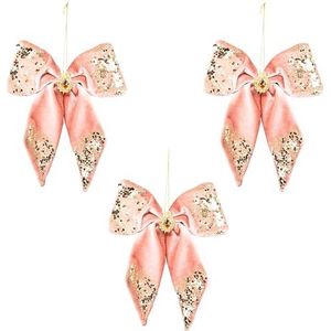 Set van 3 heldere roze strikken 17 x 22 cm - hangende kerstboomdecoraties - feestelijke decoratieve ornamenten met sprookjesthema