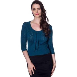 Banned Retro - Pointelle Bow Top - Blauw - Blousetop