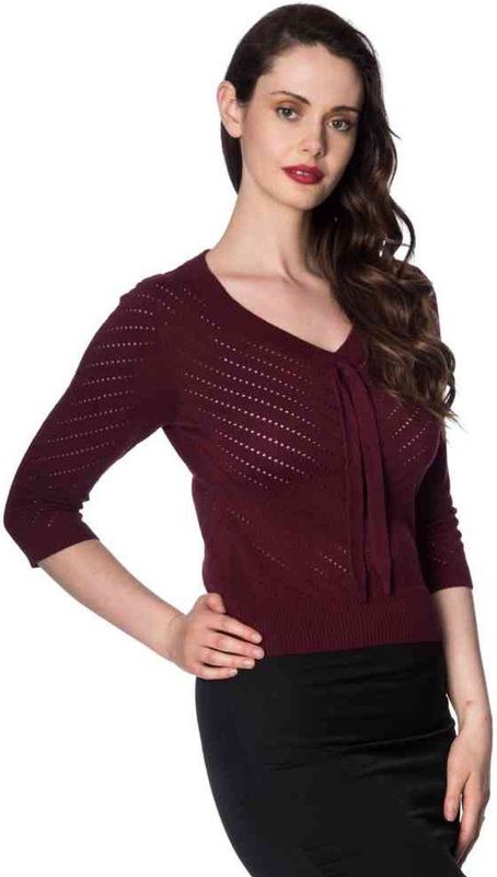 Banned Retro - Charlie Chevron Top - Bordeauxrood - 50s Stijl