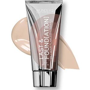 WUNDER2 Last & Foundation Make-up 24+ Hour Liquid Foundation volledige dekking, waterdicht met hyaluronzuur, kleur: porselein