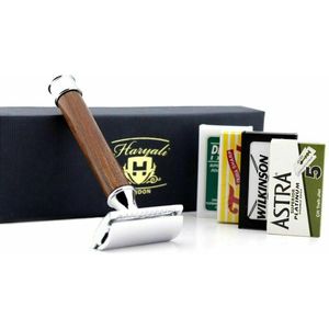 Haryali London Double Edge Safety Razor voor mannen en vrouwen - Metallic Double Edge Razor - Gegroefde grip - Herbruikbaar scheermes - Gebroken wit - Past op alle DE-mesjes