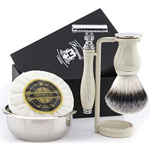 DE Safety Razor scheerset voor heren, ivoor scheerkwast scheerzeepbakje kit (geen messen inbegrepen)