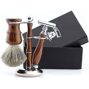 Haryali London - En Bois - Rasoir De Sécurité - Pinceau Rasage Badger - 3 Pièces - Palissandre