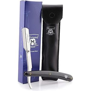 Haryali London Traditionele Kapper Stijl Professionele Mens Scheren Scheermes/Rechte Cut Keel Razor in Zwarte Kleur Handvat Wordt geleverd in een Lederen Pouch 2 Count (Pack van 1)