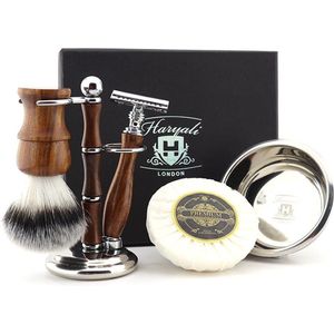 Complete scheerset van hout en metaal. Cadeau voor hem, scheerset voor mannen