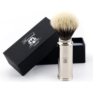 Zilver Tip Fijn Reizen Borstel Scheerkwast In Metaal Kleur Handvat. cadeau voor heren (Stainless Steel Shaving Brush)