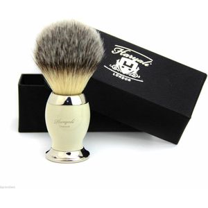 Synthetische scheerkwast (scheerkwast) Gebroken wit en zilver handvat met mooie geschenkdoos, scheerkwast voor herenscheren