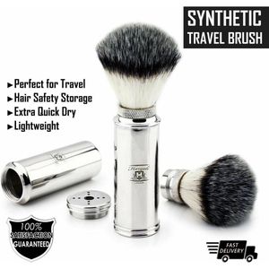 Mannen Travel Friendy scheerkwast (scheerkwast) Synthetische scheerkwast met roestvrijstalen handgreep, reisborstel