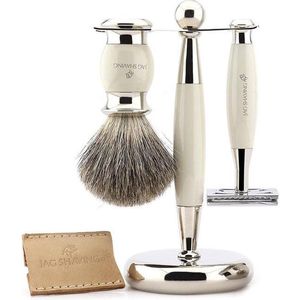 Jag Shaving Off White herenscheerset Double Edge Safety Razor met etui, superscheerkwast en standaard Perfecte cadeauset voor mannen