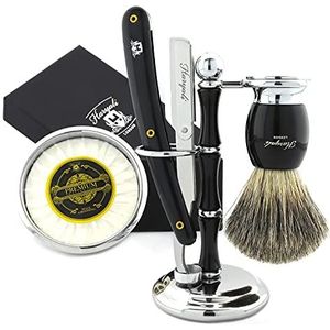 Haryali London Scheermesset - scheerkwast veganistisch - scheermes - verwijderleer, polijstpasta, neusverzorgingschaar - 5-delige scheerkwastenset van hout incl. geschenkdoos