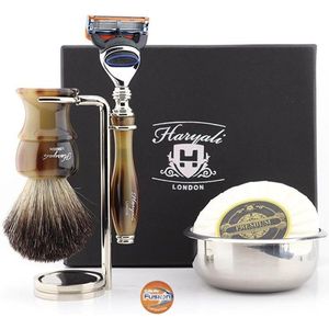 5-delige scheerset met scheerkwast, scheermes met 5 snijkanten en een perfecte scheercadeauset