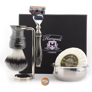 5 Rand compatibel Shaving Scheermes met COMPLEET SHAVING SET IN GRIJZE HOORN KLEUR. CADEAU VOOR HEM