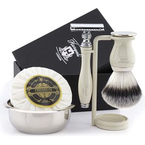 Complete scheerset voor mannen, Scheerset voor heren in gebroken witte kleur Scheerkwasten Scheerzeepbakje