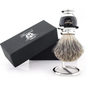 Haryali handgemonteerde Sophist Collection zwarte scheerkwast met Duitse roestvrijstalen draadstandaard (scheerkwast met standaard)