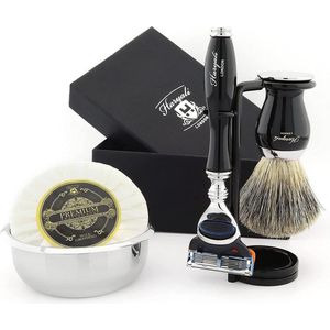 Complete scheerset voor mannen, Haryali London heren scheerset met scheermes met 5 mesjes, scheerkwast, scheerstandaard, scheerzeep en scheerkom (Shaving Set)