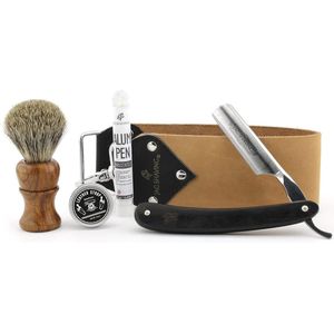Jag Shaving - 5-delige Scheerset - Houten Scheerkwast - Scheermes - Leren Riem - Honingpasta
