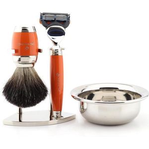 Handgemaakte premium scheerset voor heren met 5 Edge-compatibel scheermes, synthetische borstel, standaard en stalen kom Perfecte scheercadeauset