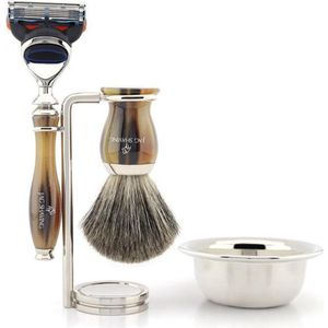 JAG scheerset voor heren Kom met scheermes met 5 snijkanten, synthetische borstel, standaard en scheerkom, perfecte cadeauset voor mannen (scheerset)