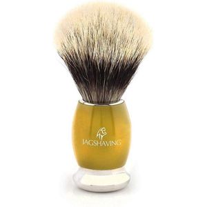 Luxe gele kleur mannen zilveren puntige scheerkwast baard en snor nat schoon scheren perfect cadeau voor mannen (scheerkwast)