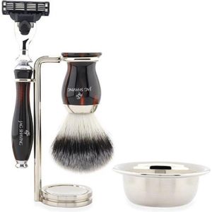 Scheerset voor mannen, scheerset met 3-kant compatibel scheermes, synthetische zilveren puntborstel, scheerkom en standaard Perfecte scheerset voor een gladde scheerbeurt