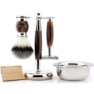 Scheerset - Dubbelzijdig Veiligheidsscheermes - Synthetische Scheerkwast - Scheerkom en Etui