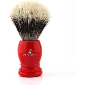 Rode scheerkwast met zilveren punt, handgemaakt in Groot-Brittannië door JAG SHAVING (scheerkwast)