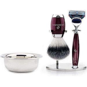 Complete scheerset voor mannen, Scheerset in kastanjebruine kleur met scheermes met 5 randen, scheerkwast met synthetische haren, roestvrijstalen kom en standaard, cadeau voor mannen